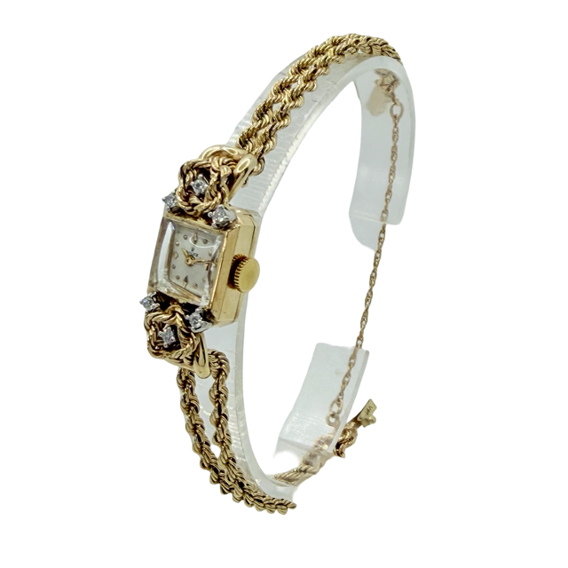 Rolex Ladies 14K Yellow Gold Silver Dial Double Rope Chain Bracelet