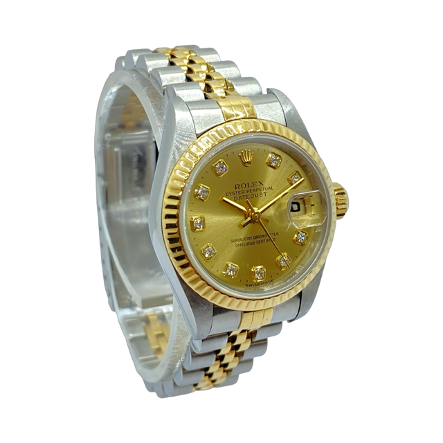 Rolex Oyster Perpetual Datejust 26mm 18K Gold /Steel Champagne Factory Diamond Dial C.1998 Ref. 69173