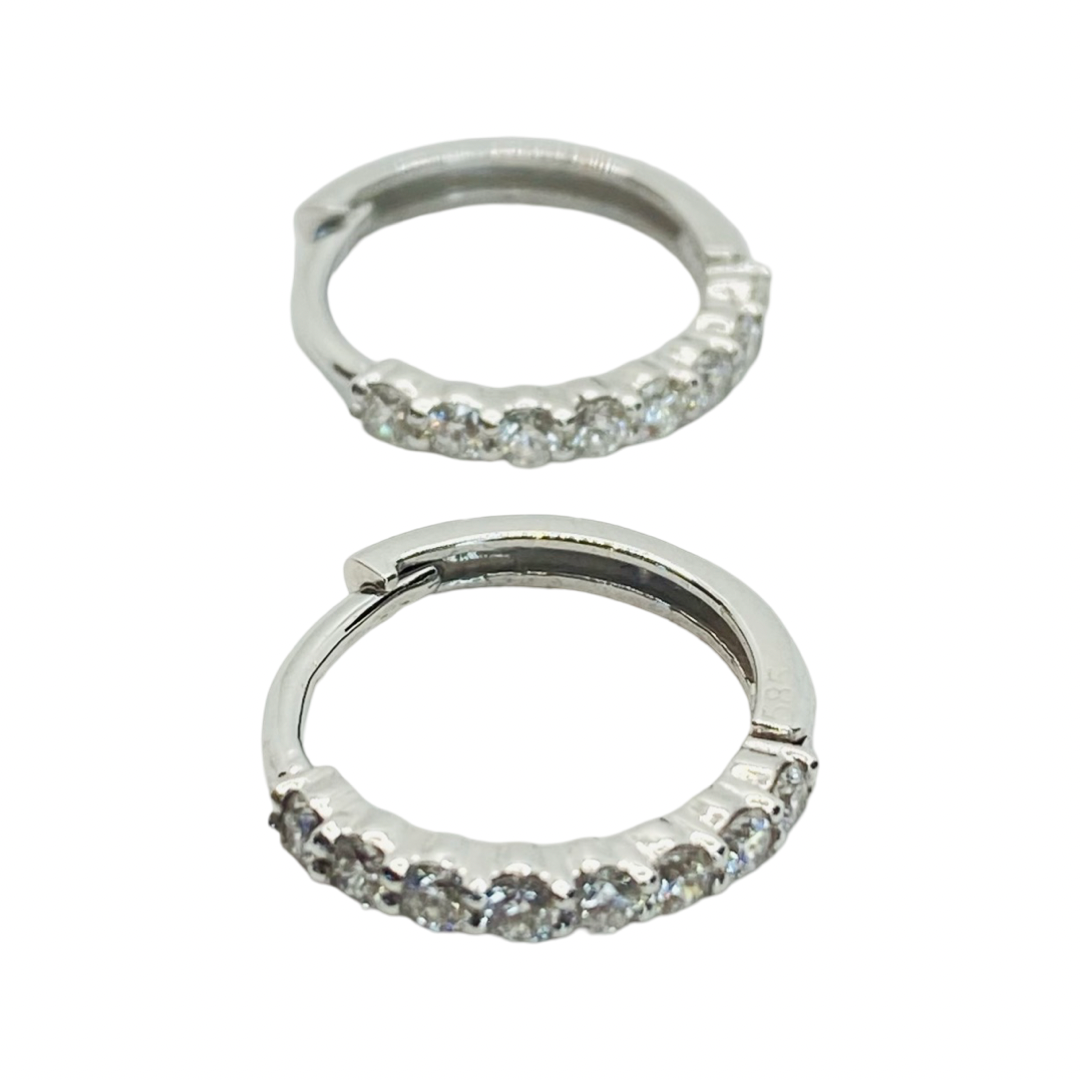 14K White Gold Diamond Huggie Hoop Earrings