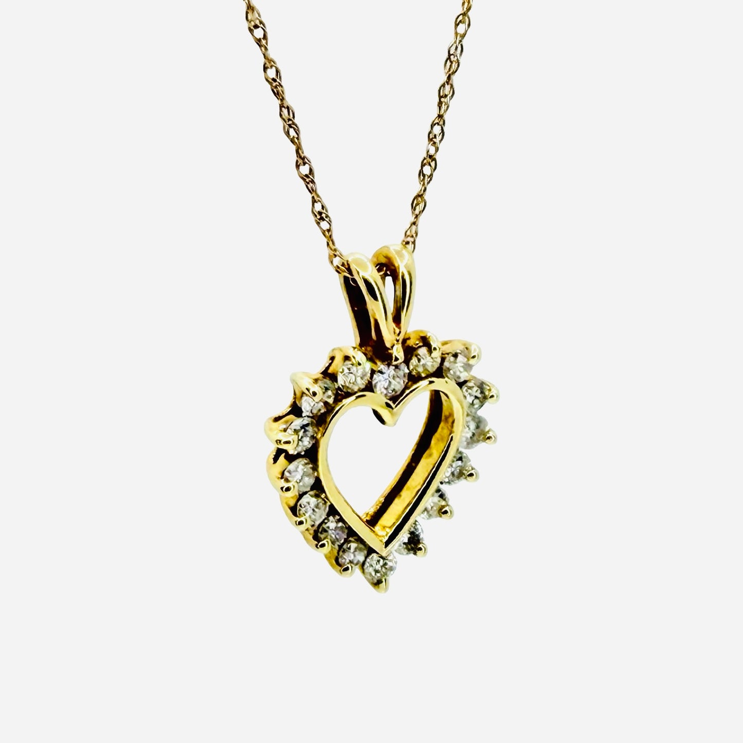 14K Yellow Gold Diamond Open Heart Pendant 0.80 Carat