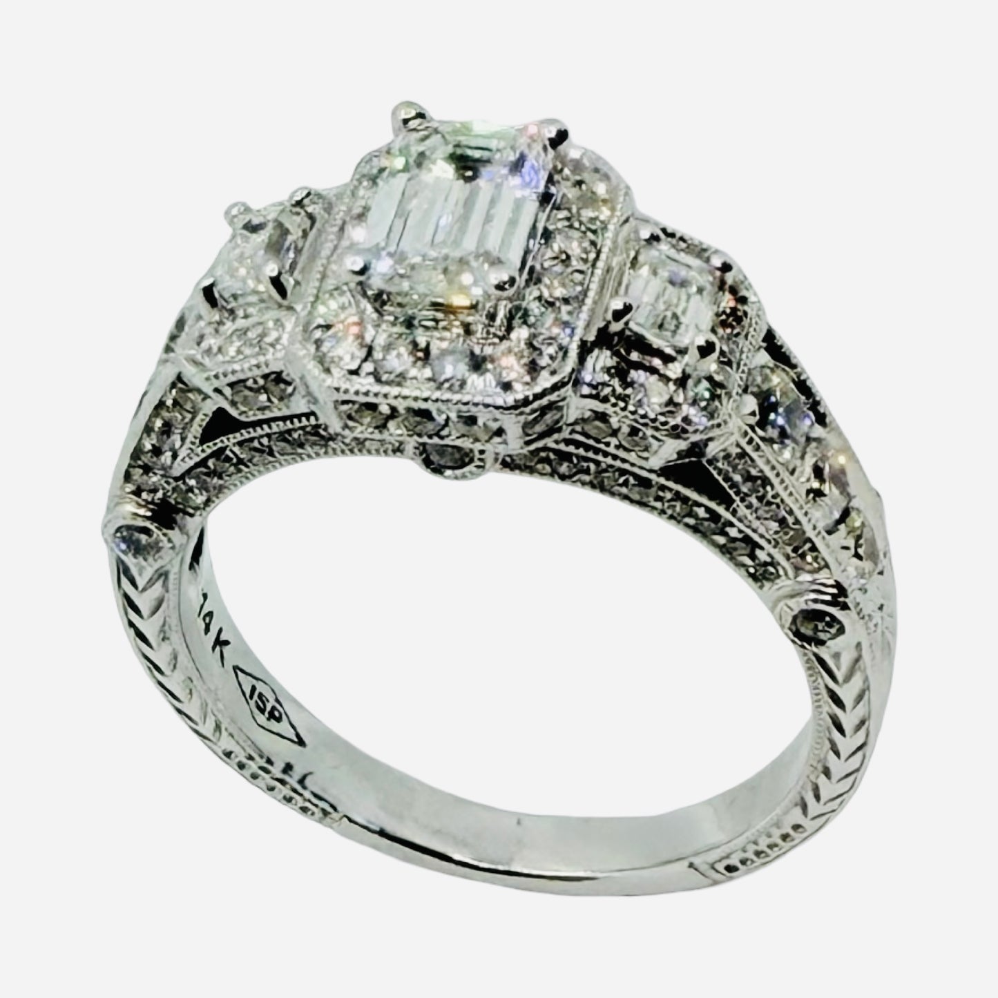 14K White Gold Emerald Cut Diamond Ring 2.00 Carats TW