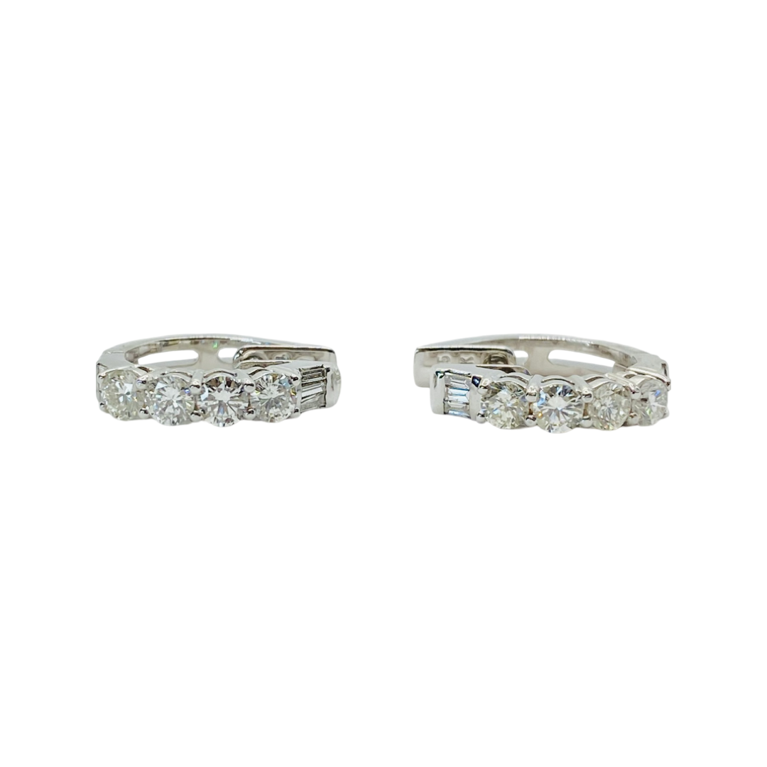 14K White Gold Diamond Hoop Earrings