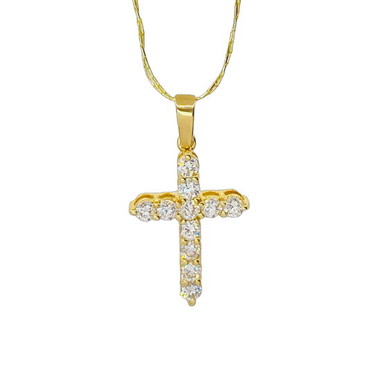 14K Yellow Gold Diamond Cross Pendant 1.00 Carat F,VS