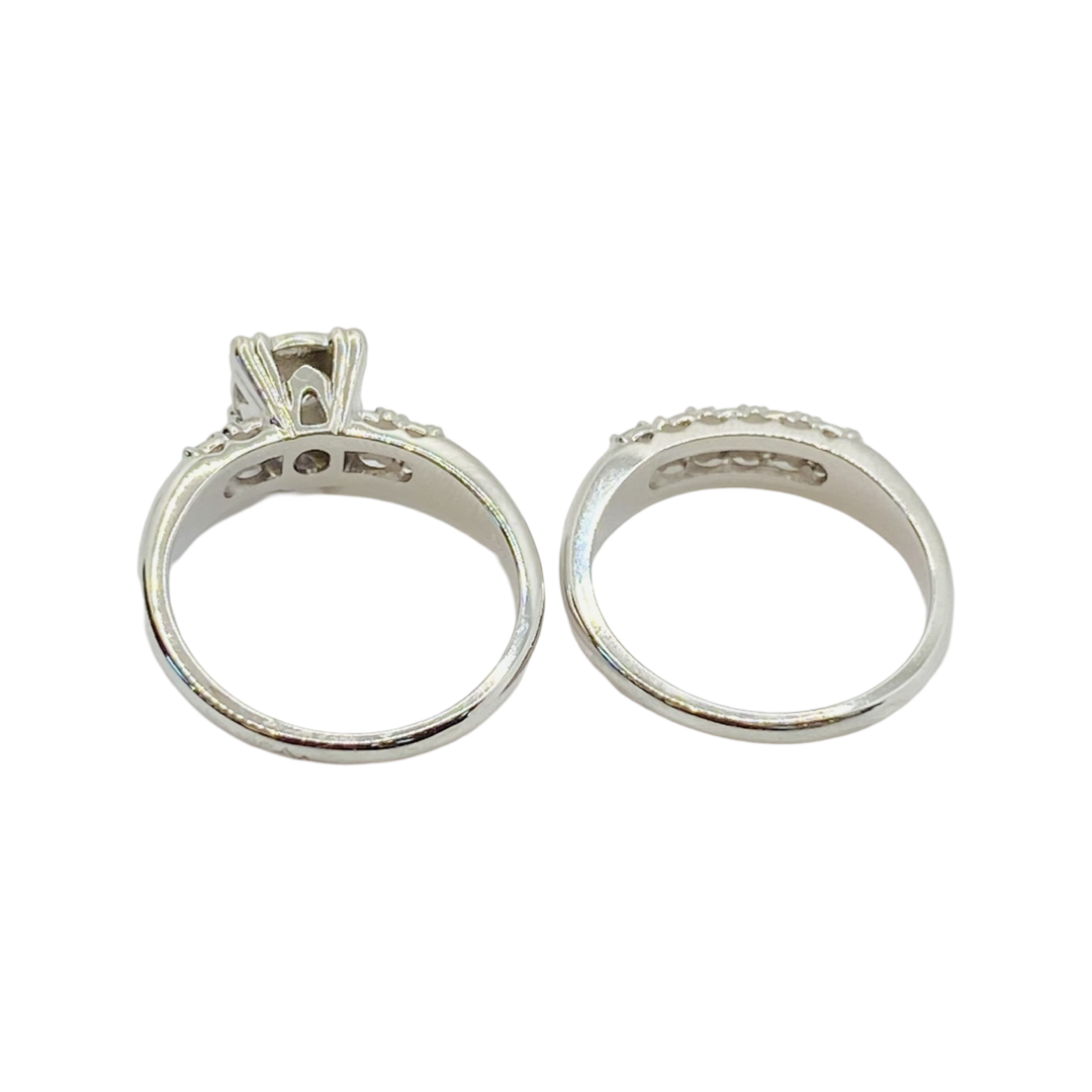 14K White Gold Wedding Rings Set