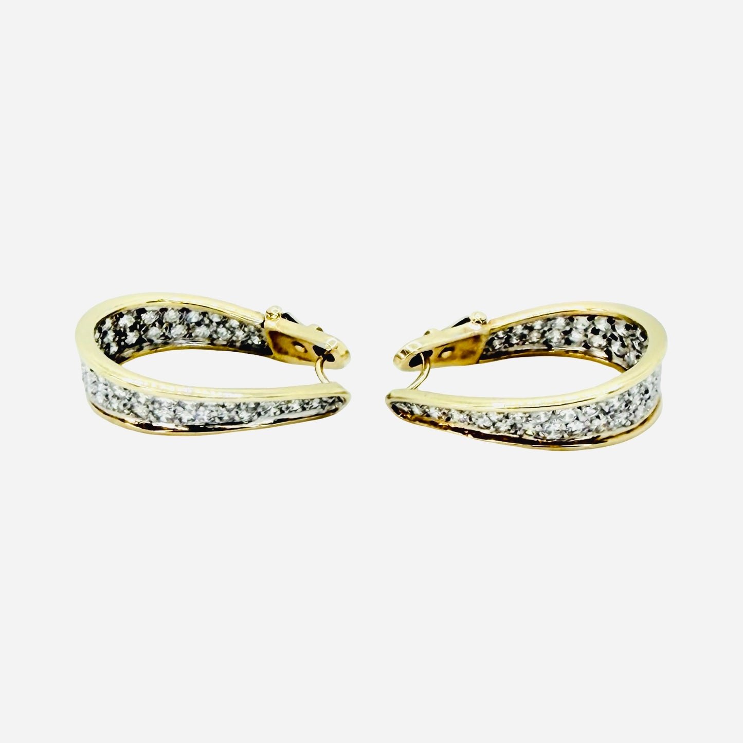 14K Yellow Gold Inside Out Oval Diamond Pavé Hoop Earrings 2.20 Carats