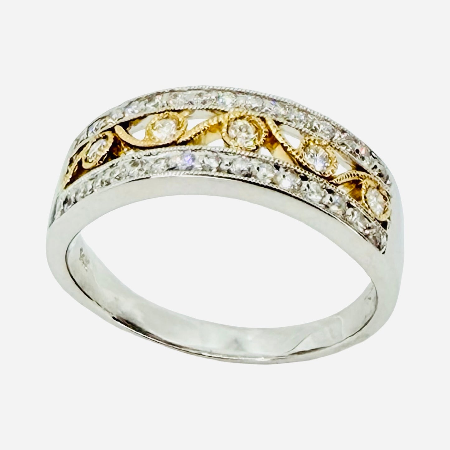 14K White Gold/ Yellow Gold Diamond Band Ring 0.75 Carat