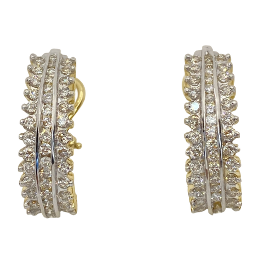 Estate Jewelry 14K white/Yellow Gold J Hoop Earrings with 2.00 Carats Diamonds