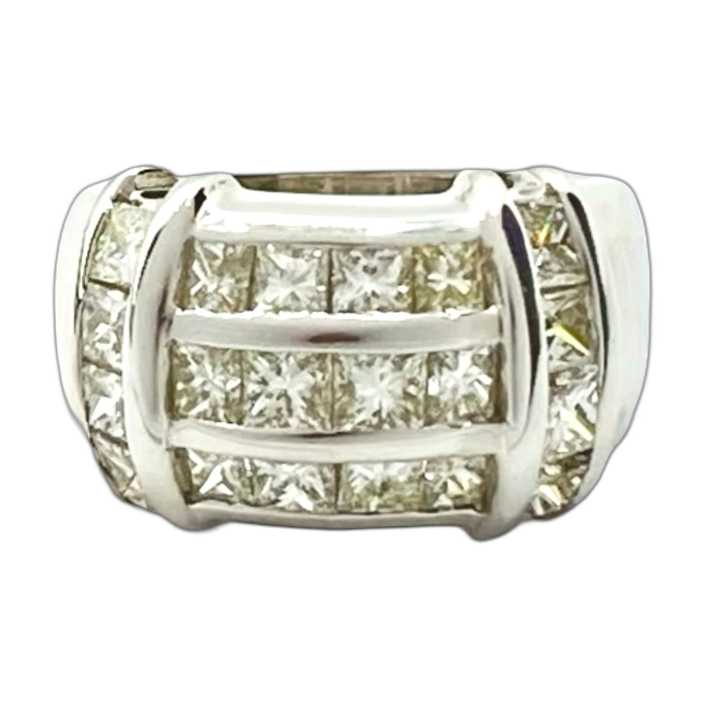 Estate Jewelry 18K White Gold Princess Cut Diamond Cocktail Ring 3.22 Carats