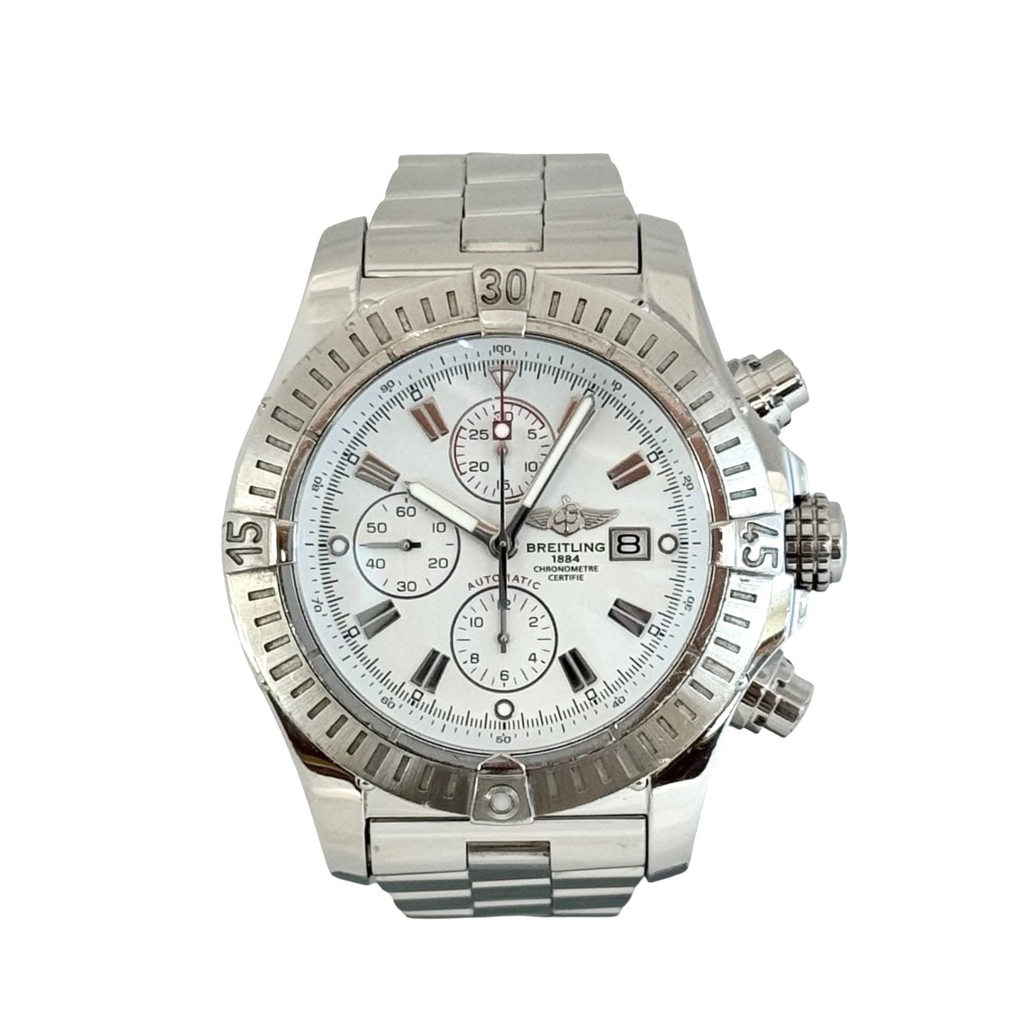 Breitling Super Avenger Automatic Chronograph White Dial on Steel Bracelet A13370