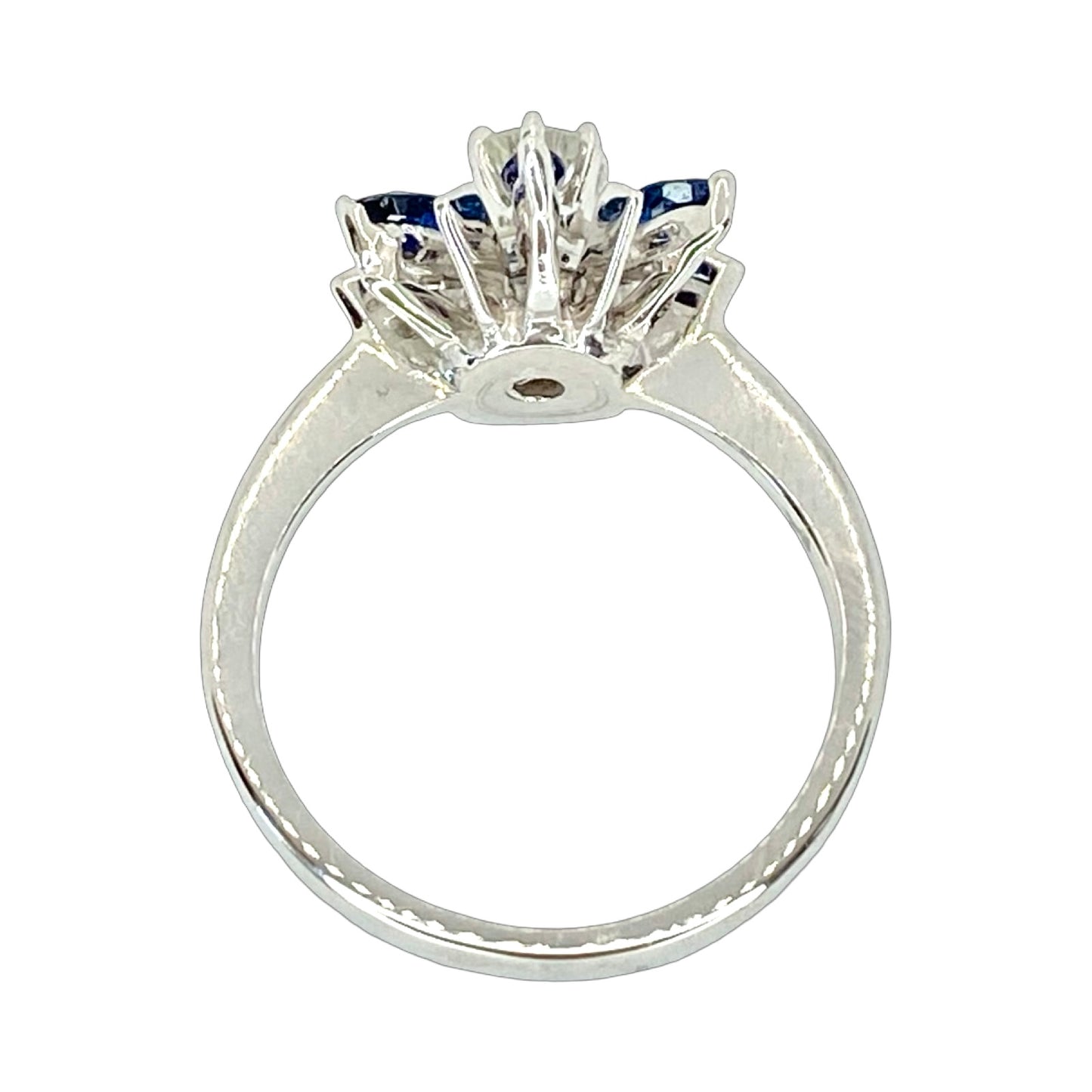 14K White Gold 0.25 Carat Diamond and 0.75 Carat Blue Marquise Sapphire Ring
