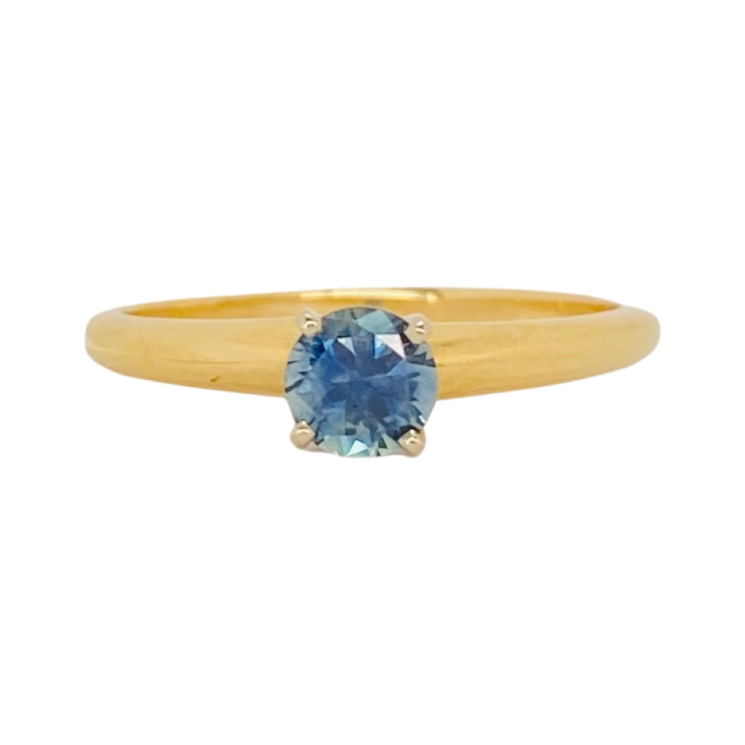 14K Yellow Gold Blue Diamond Solitaire Ring