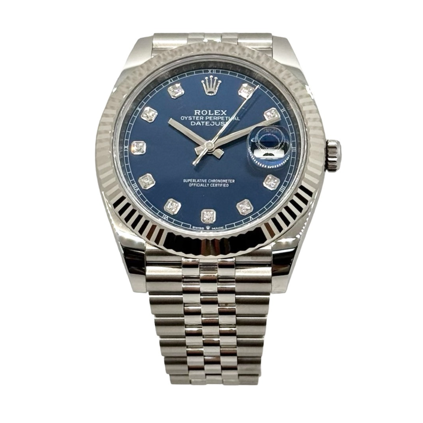 Rolex Oyster Perpetual Datejust 41 Oystersteel and White Gold Blue Diamond-Set Dial M126334-0016