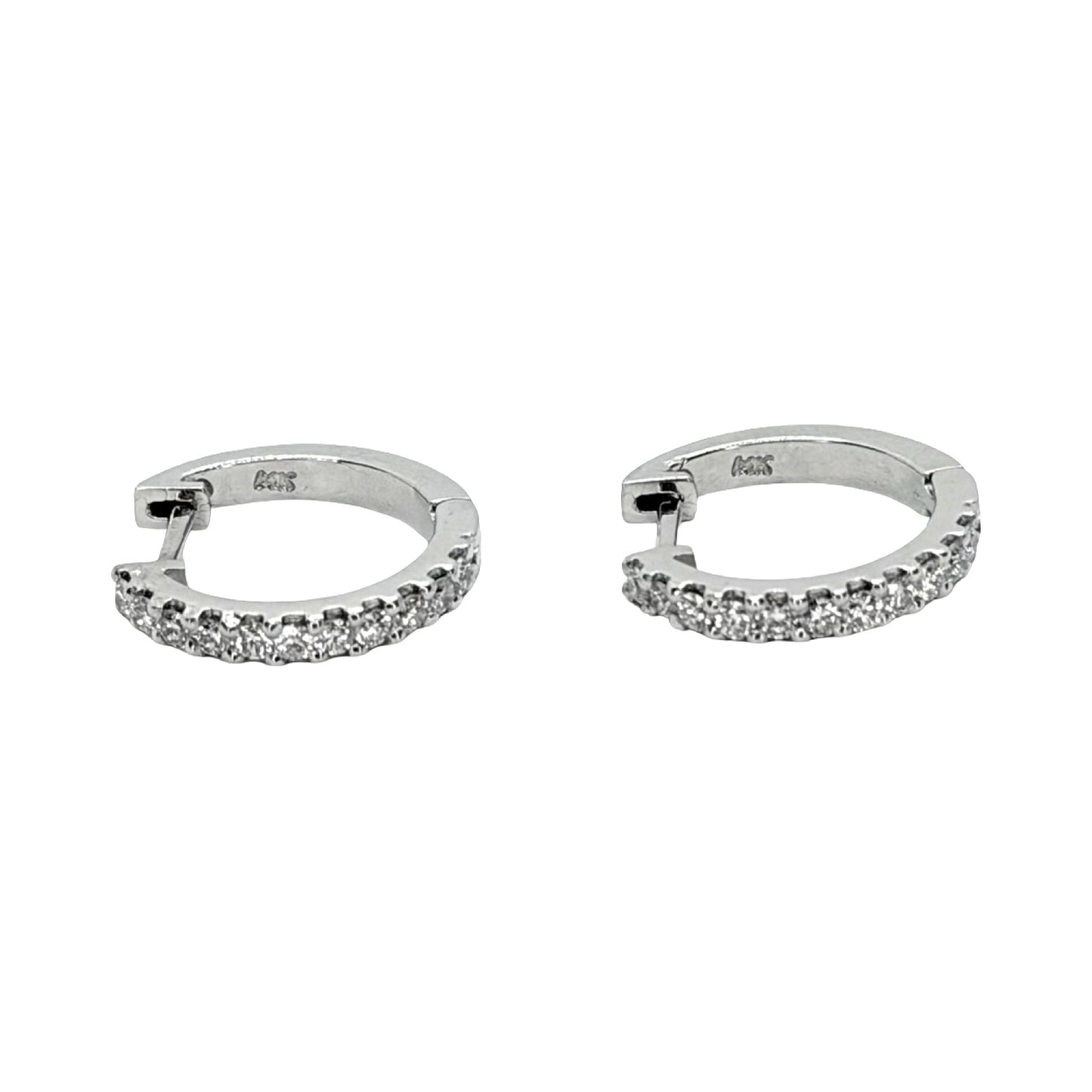 14K White Gold Diamond Huggie Hoop Diamond Earrings 0.45 Carat