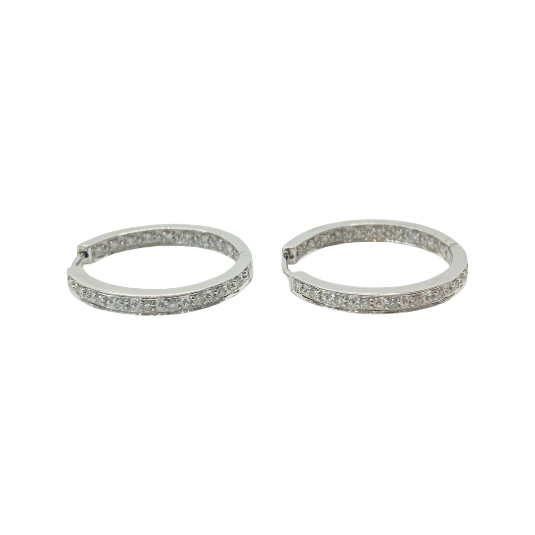 14K White Gold Inside Out Diamond Hoop Earrings