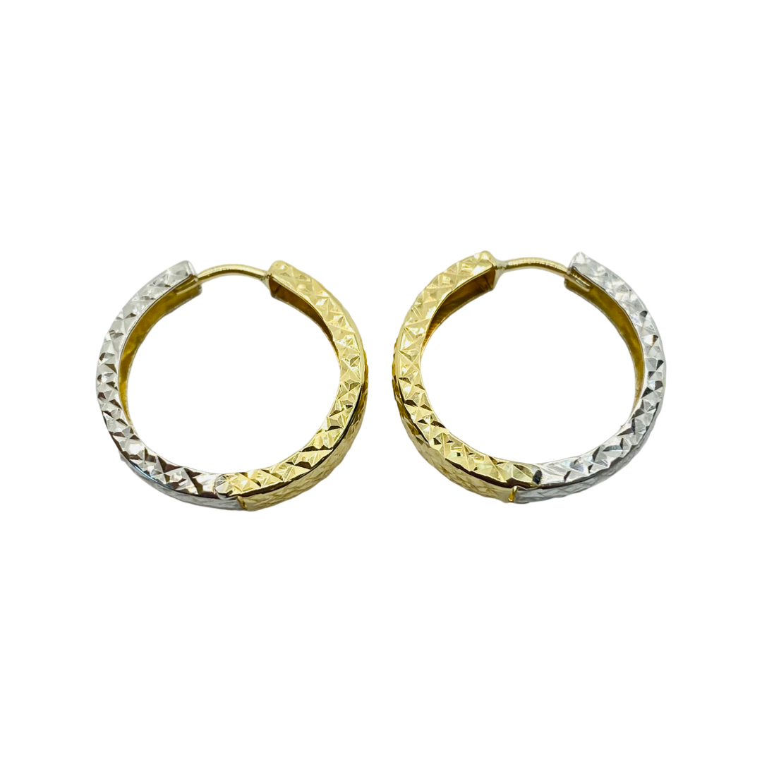 10K White and Yellow Gold Hoop Earrings