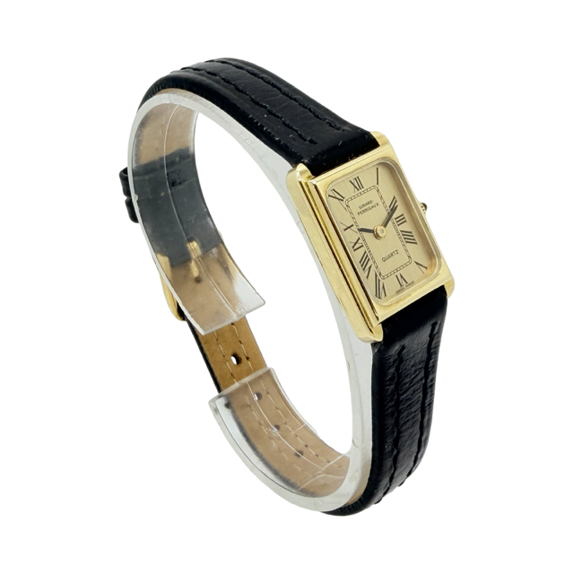 Girard Perregaux Ladies 18K Gold Quartz Champagne Dial Black Strap