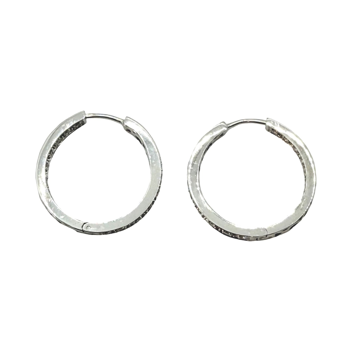 14K White Inside Out Diamond Hoop Earrings