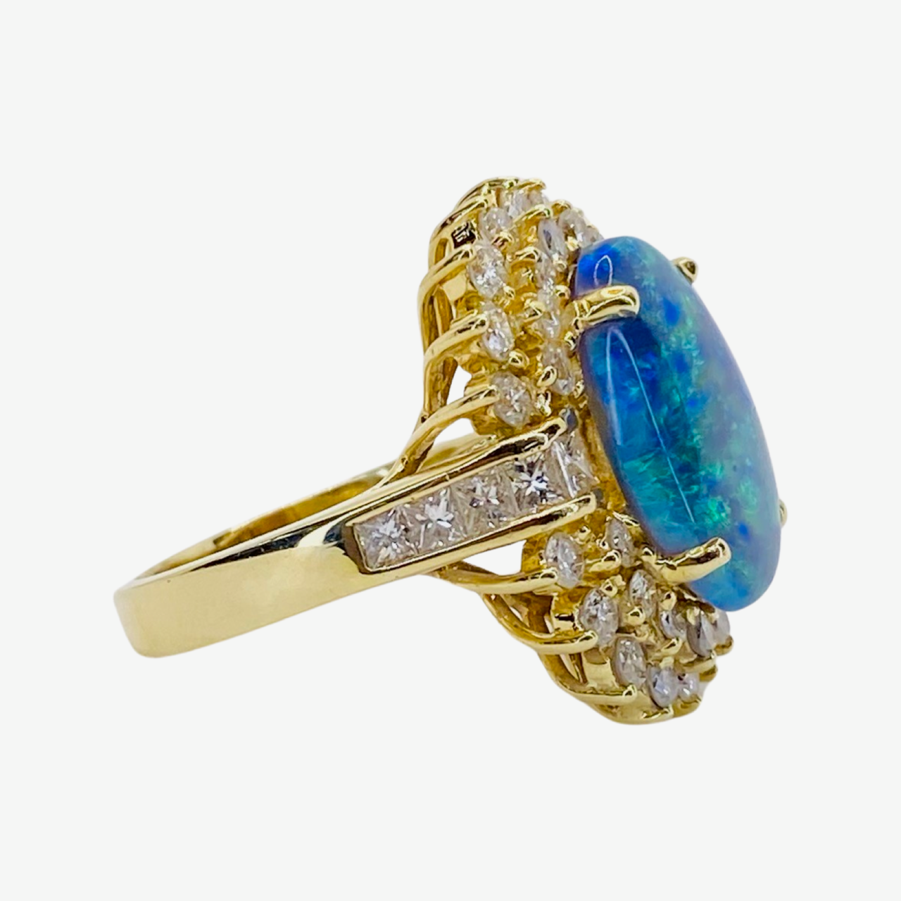 Estate Jewelry 14K Yellow Gold Australian Oval Blue Opal Ring