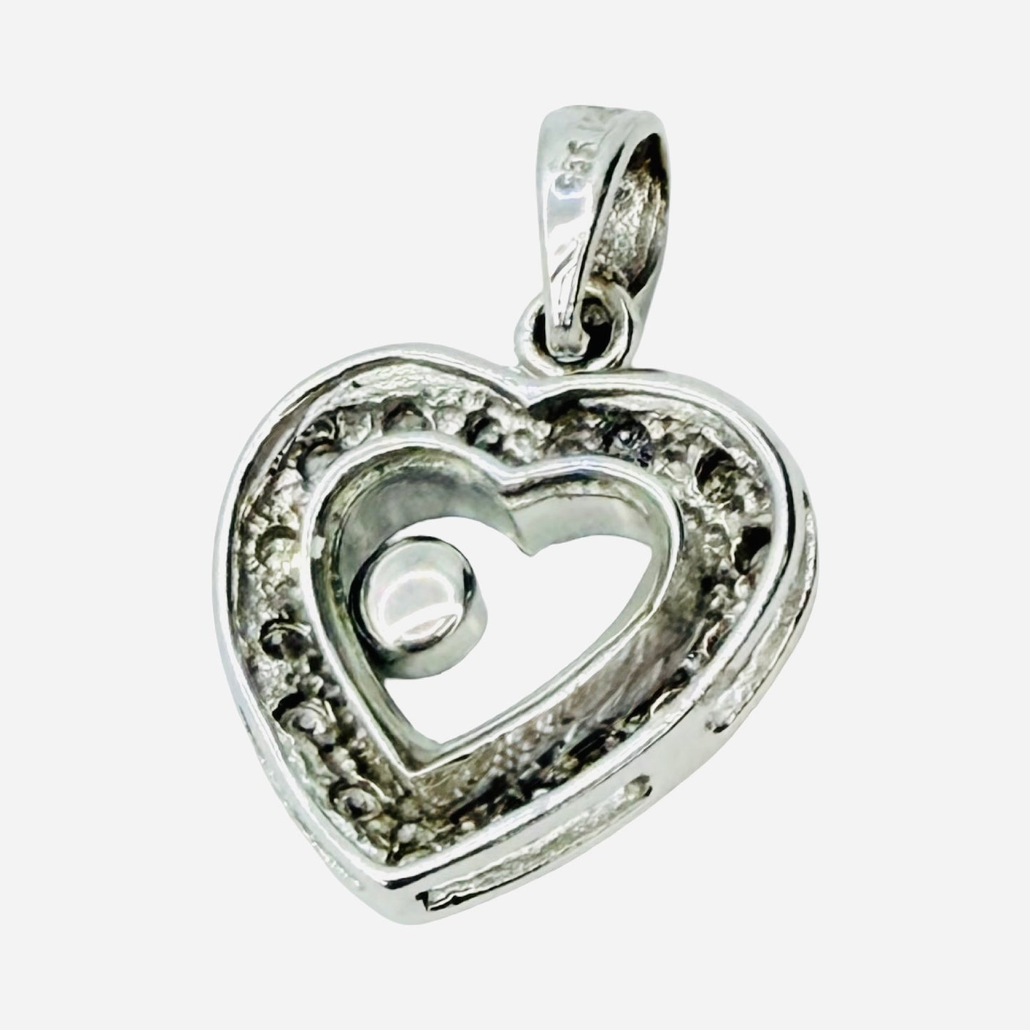 14K White Gold Floating Small Diamond Heart Pendant 0.40 Carat