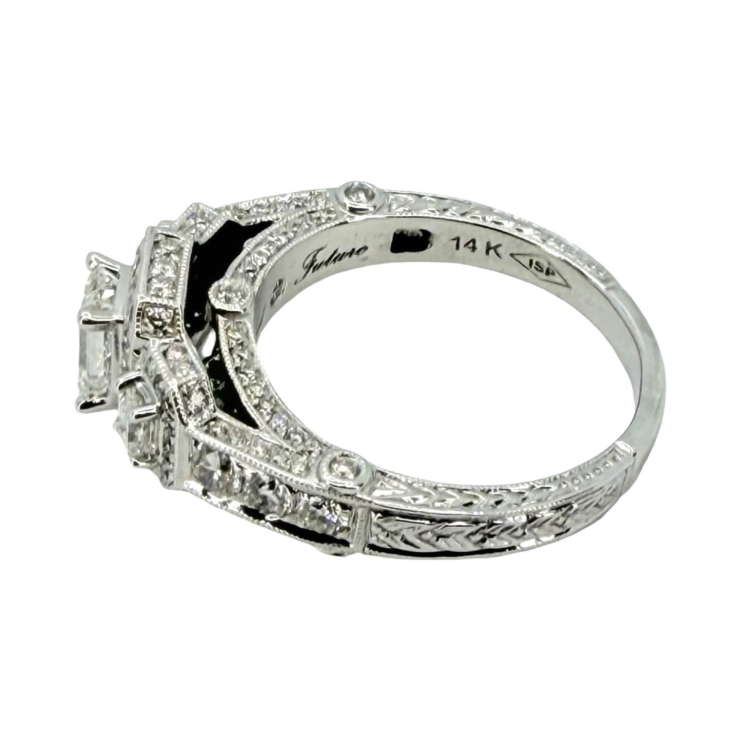 14K White Gold Emerald Cut Diamond Ring 2.00 Carats TW