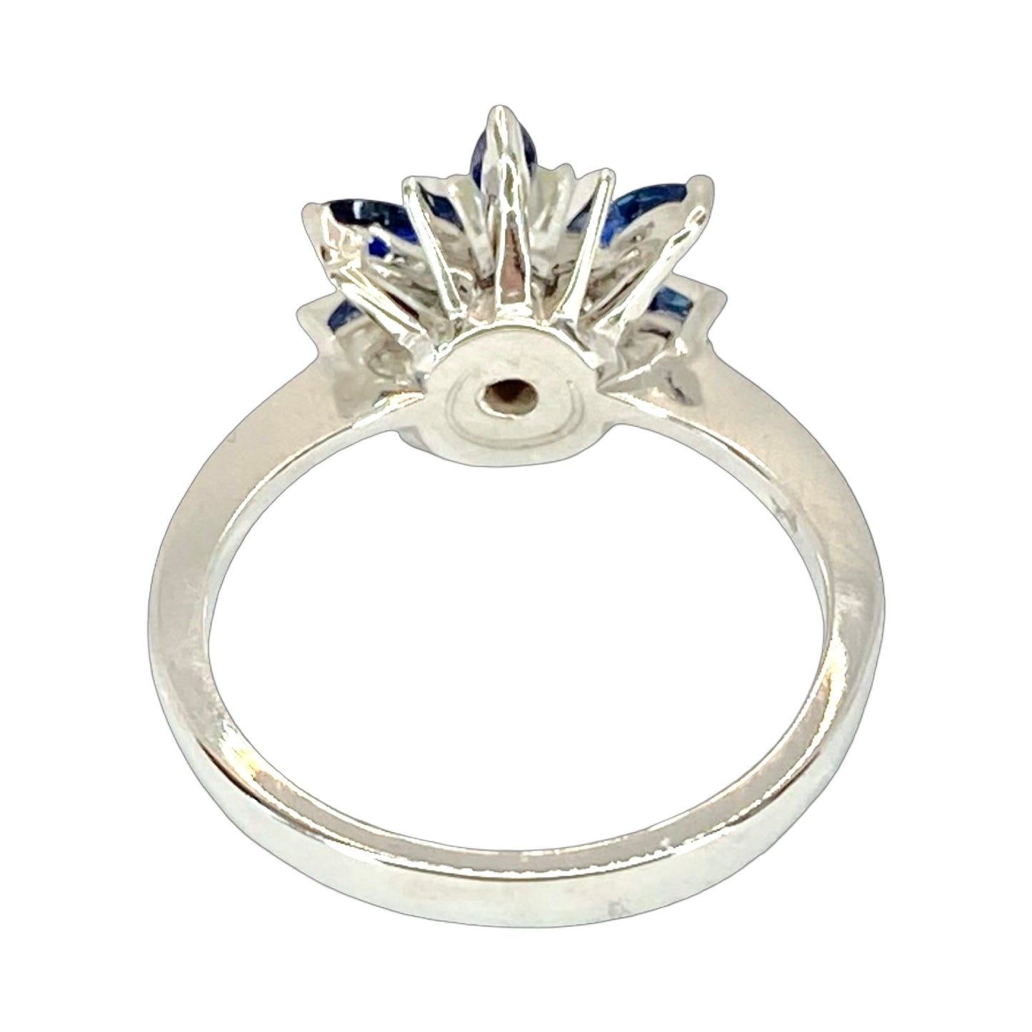 14K White Gold 0.25 Carat Diamond and 0.75 Carat Blue Marquise Sapphire Ring