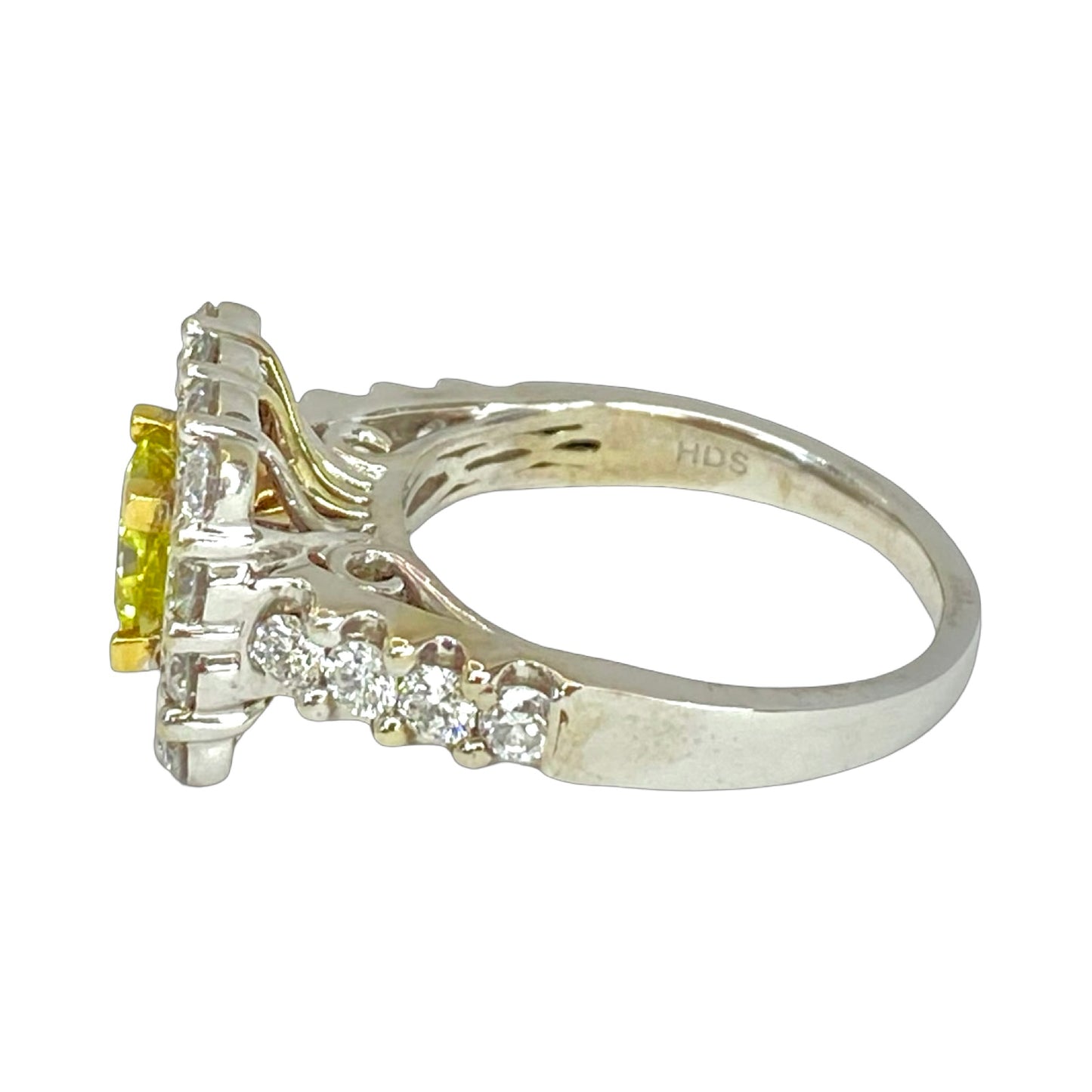 14K White Gold Fancy Yellow Princess Cut Diamond Ring