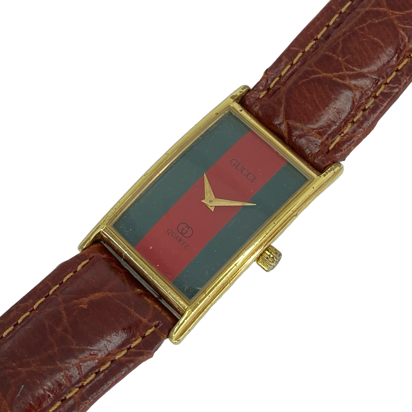 Gucci Sherry Line Quartz  Red/Geen Dial Goldplated Tank Watch 1026M