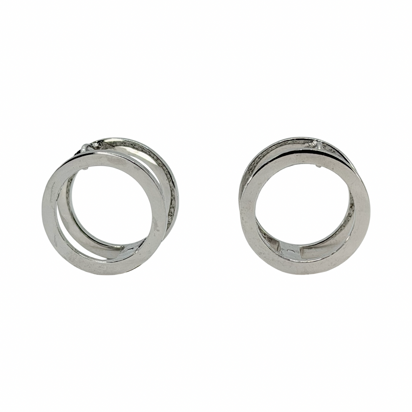 14K White Gold Double Hoop Earrings with CZ Stones