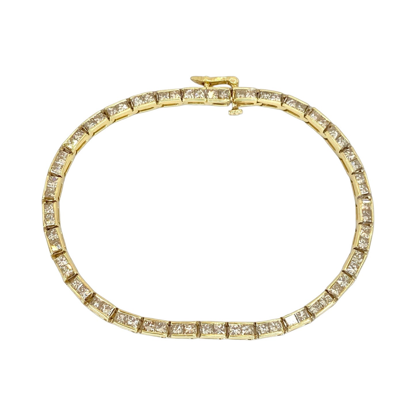 Estate Jewelry 14K Yellow Gold 3.80 Carats Princess Cut Channel Set Tennis Bracelet