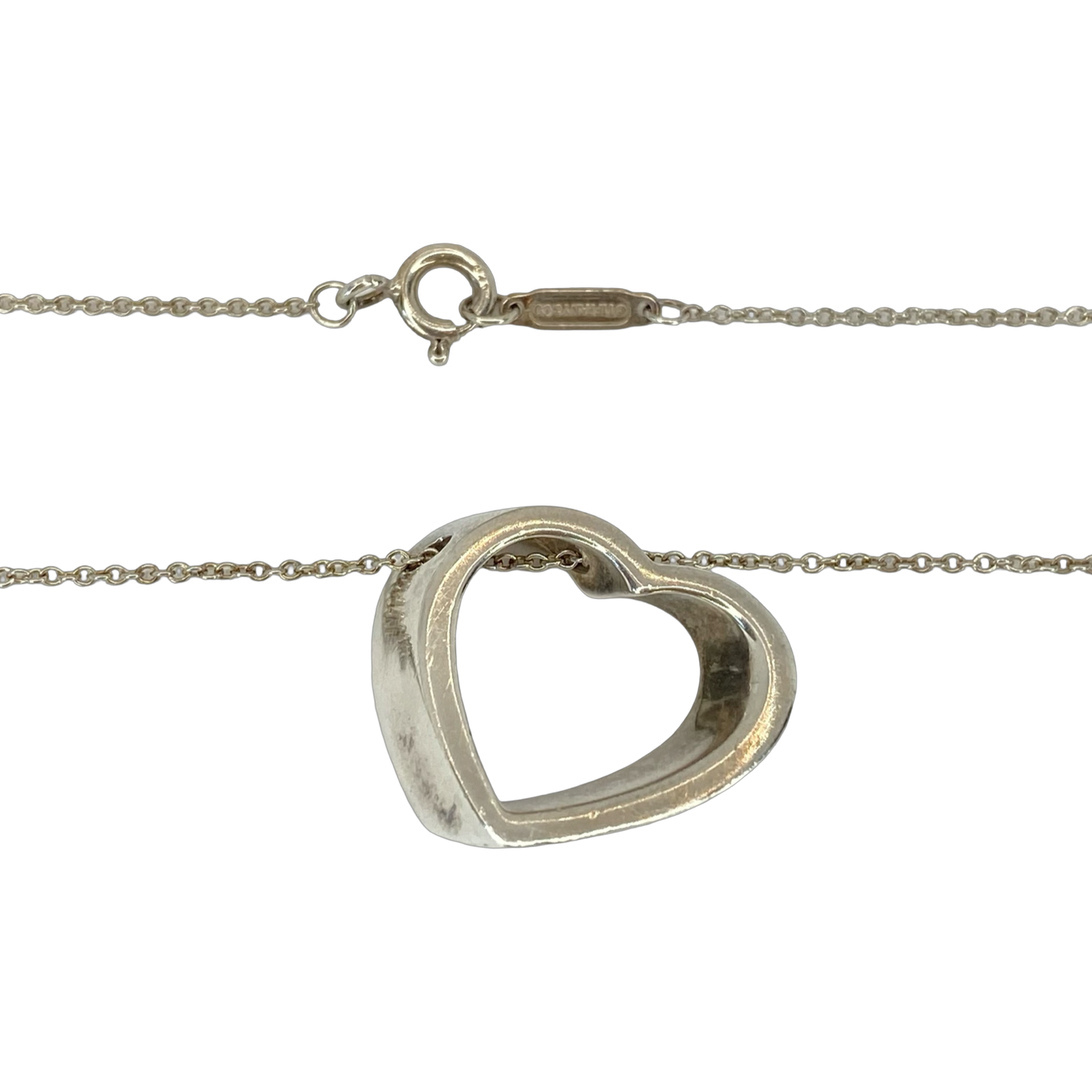 Estate Jewelry Tiffany & Co 925 Silver Geometric Open Heart Necklace