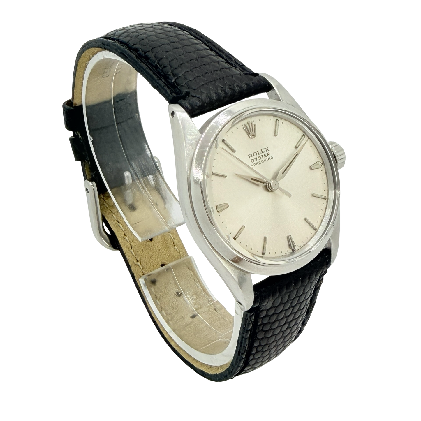 Rolex Oyster Speedking 30mm Silver Sunburt Dial Black Leather Strap Ref. 6430 C.1965