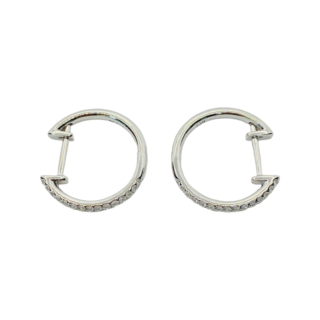 18K White Gold Huggie Hoop Diamond Earrings