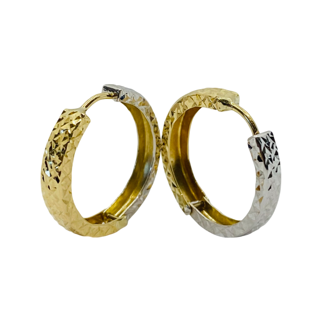 10K White and Yellow Gold Hoop Earrings