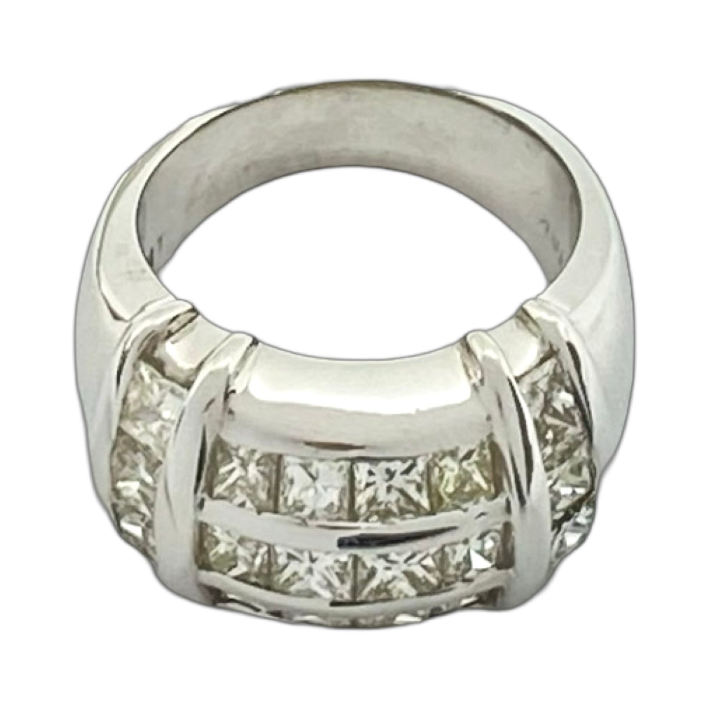 Estate Jewelry 18K White Gold Princess Cut Diamond Cocktail Ring 3.22 Carats