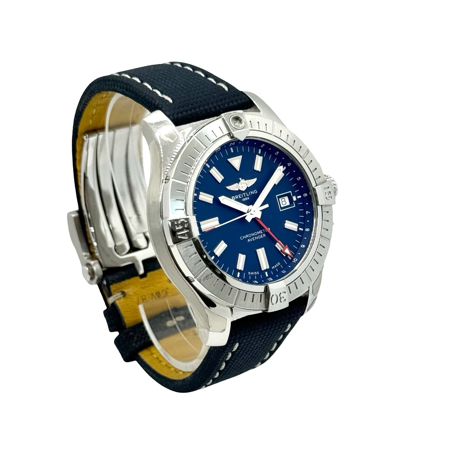 Breitling Avenger GMT 45 Automatic Blue Dial Blue Calfskin Leather Strap A32395 Pre-Owned