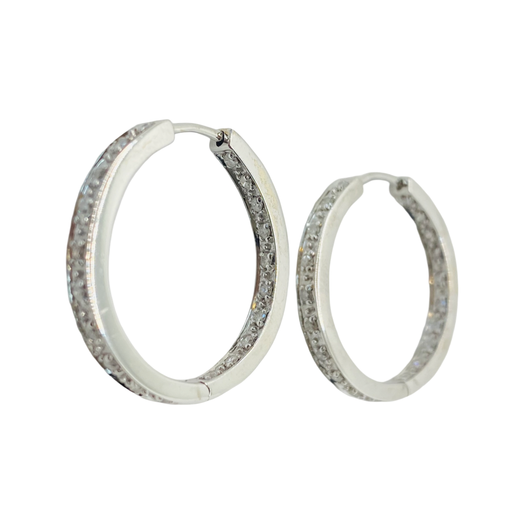 14K White Gold Inside Out Diamond Hoop Earrings