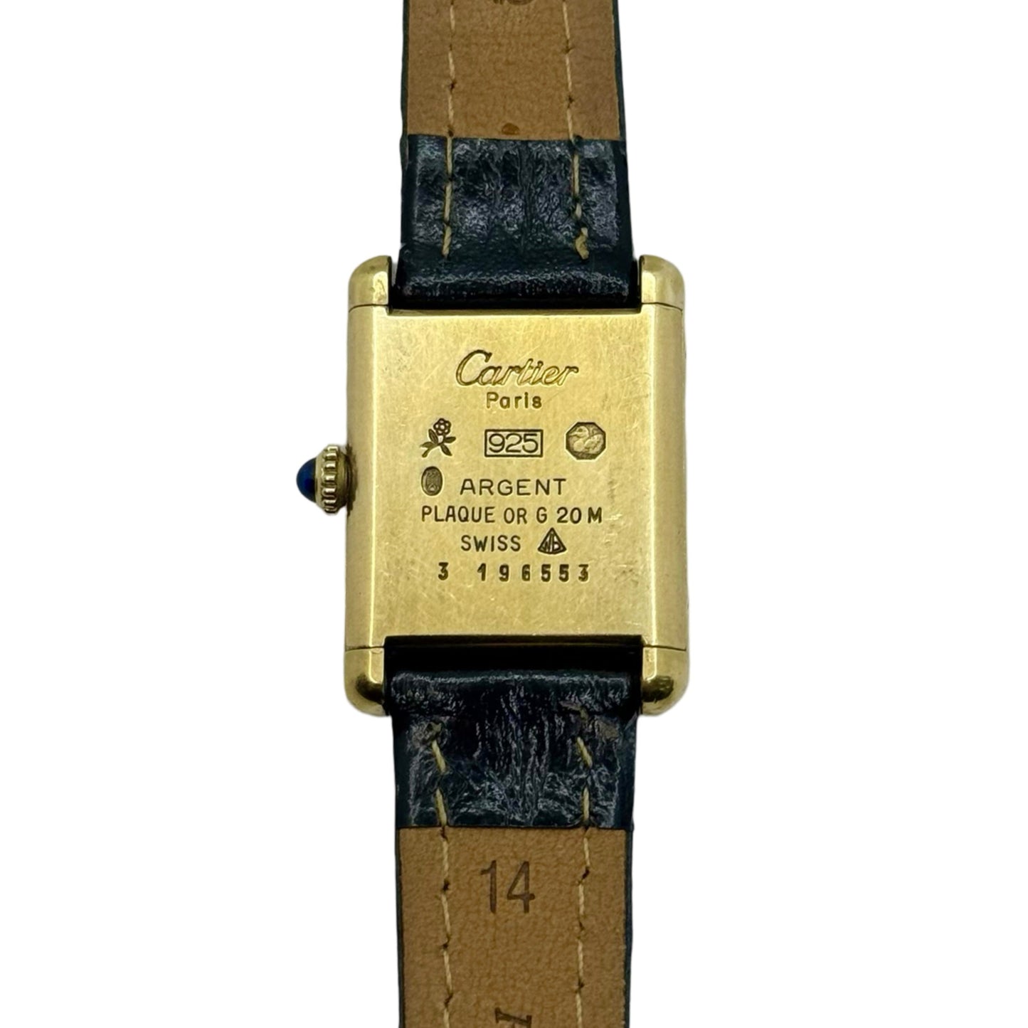 Cartier Must De Cartier Tank Small 925 Vermeil Burgundy Dial Black Strap