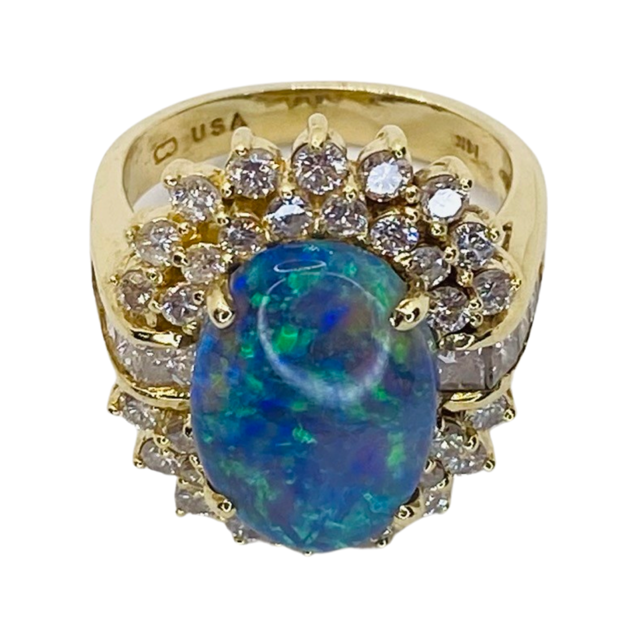 Estate Jewelry 14K Yellow Gold Australian Oval Blue Opal Ring