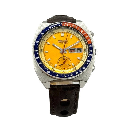 Seiko Pogue Chronograph Automatic Yellow Dial Red/Blue Bezel Pre-Owned 6139-6002