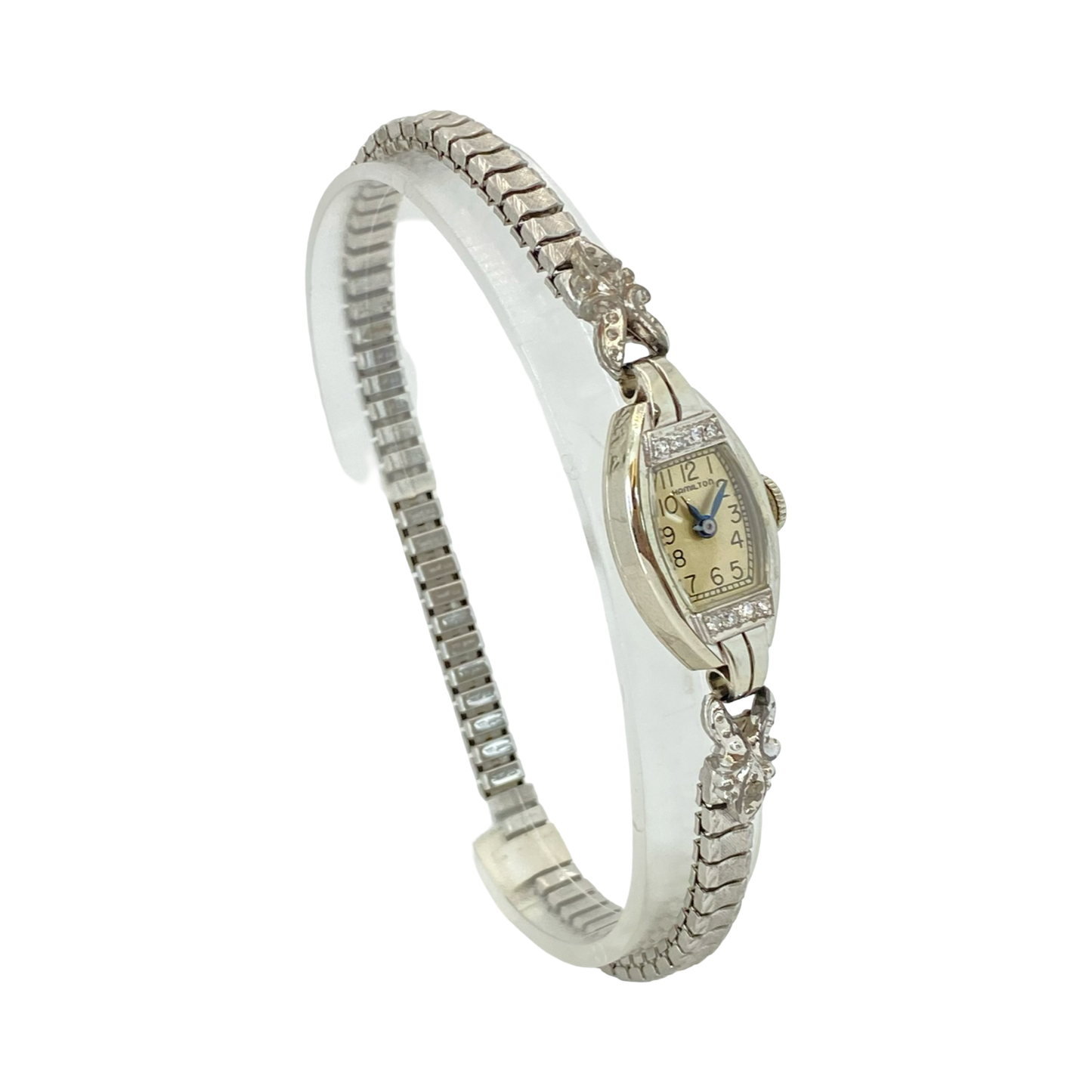 Vintage Hamilton 18K White Gold Case Cocktail Watch with Diamonds Manual Wind