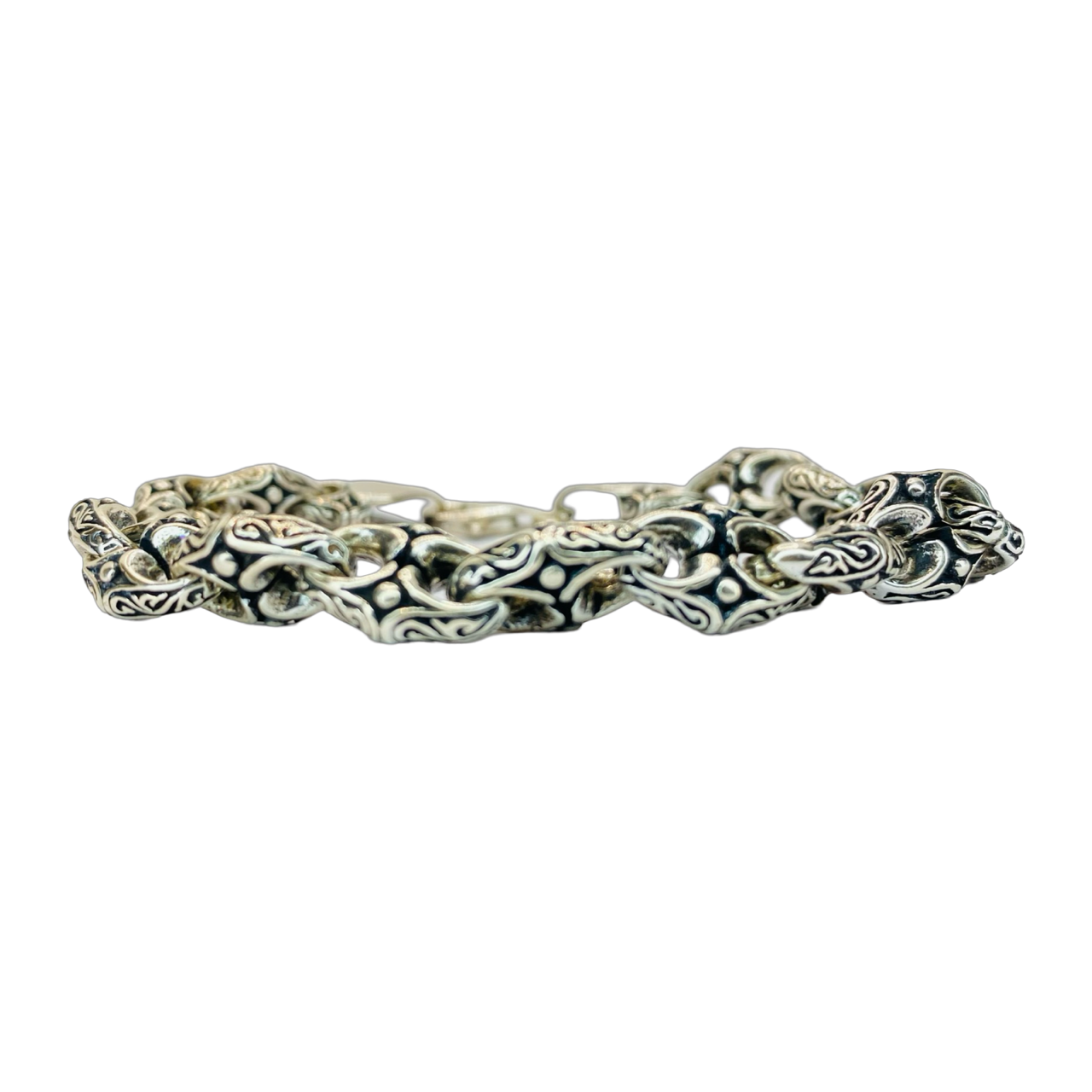 Silver Men's Oxidized Gothic Style Link Bracelet 7.5"