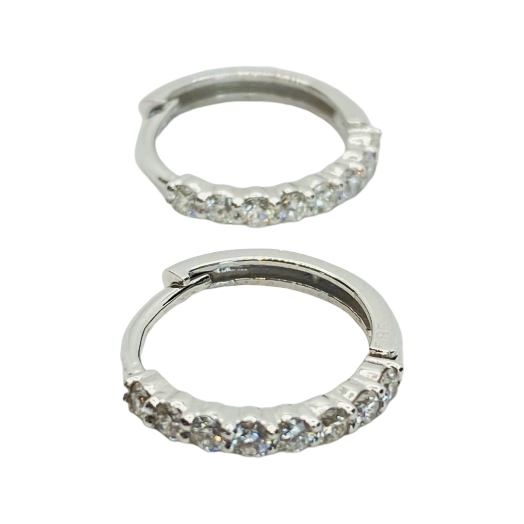 14K White Gold Diamond Huggie Hoop Earrings