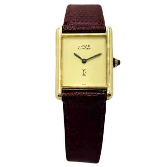 Cartier Must De Tank Mid Size 23mm Lemon Dial Brown Strap