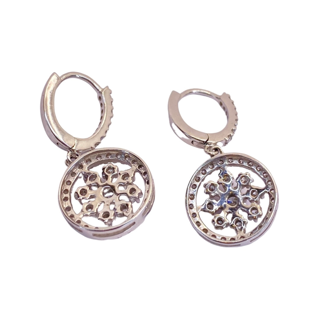 14K White Gold Diamond Dangle Earrings