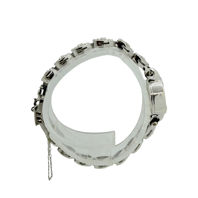 Rolex Vintage Ladies 14K White Gold Cocktail Watch Manual Winding Silver Dial Diamonds on the Bracelet