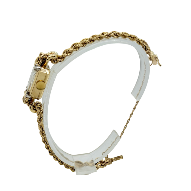 Rolex Ladies 14K Yellow Gold Silver Dial Double Rope Chain Bracelet