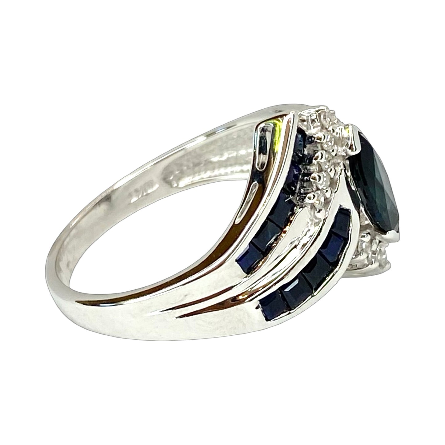 10K White Gold 1.00 Carat Blue Sapphire and 0.20 Carat Diamond Ring