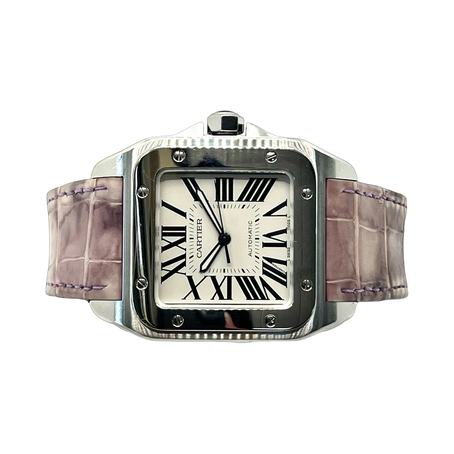 Cartier Santos 100 XL Automatic White Dial Stainless Steel Pink Strap 2656
