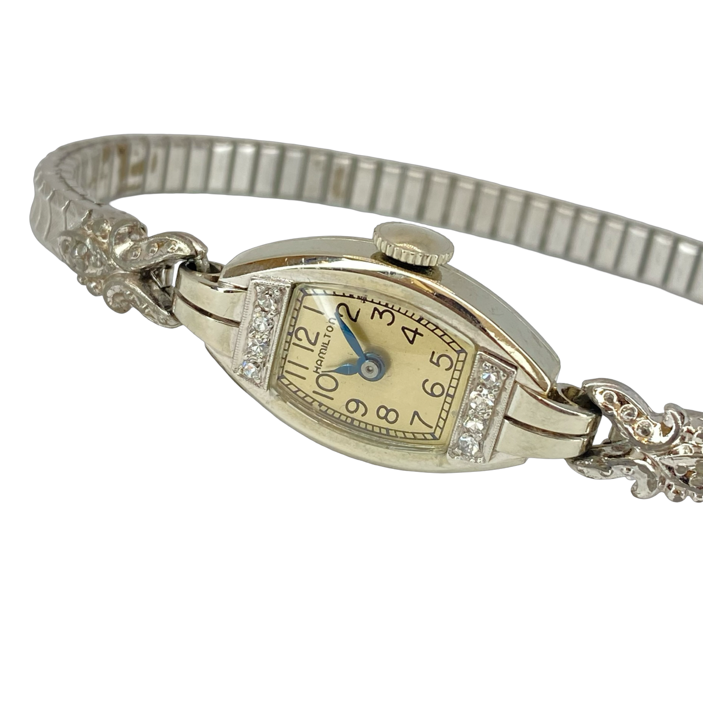 Vintage Hamilton 18K White Gold Case Cocktail Watch with Diamonds Manual Wind