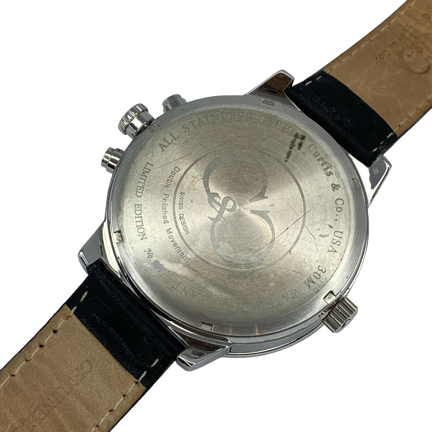 Curtis & Co Big Time Air Watch Automatic Triple Date Limited Edition White Dial  Black Leather Strap